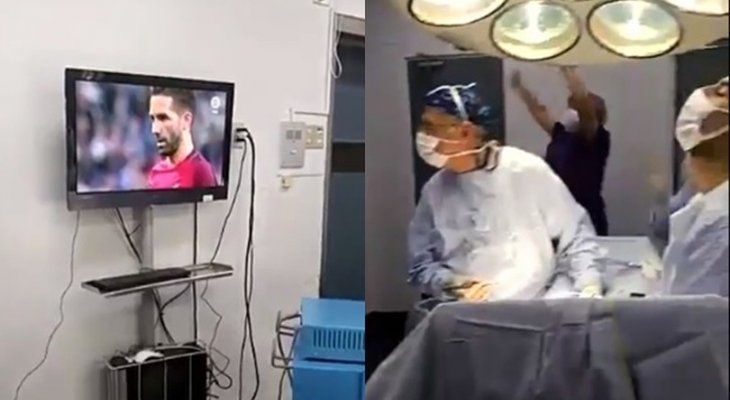 طبيب يتابع مباراة تشيلي والبرتغال من غرفة العمليات