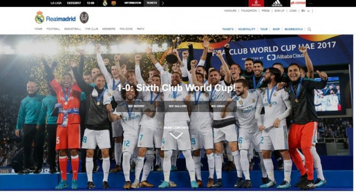 الموقع الرسمي لريال مدريد يحتفل بلقب كاس العالم للاندية