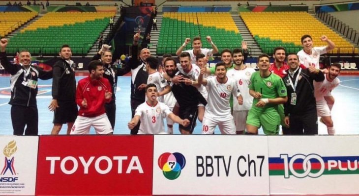 منتخب لبنان يحتفل بالفوز الثاني في بطولة اسيا لكرة الصالات تحت 20 عاما