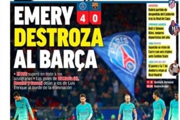 ابرز ما  عنونت الصحف الاجنبية بعد خسارة برشلونة امام باريس سان جيرمان 