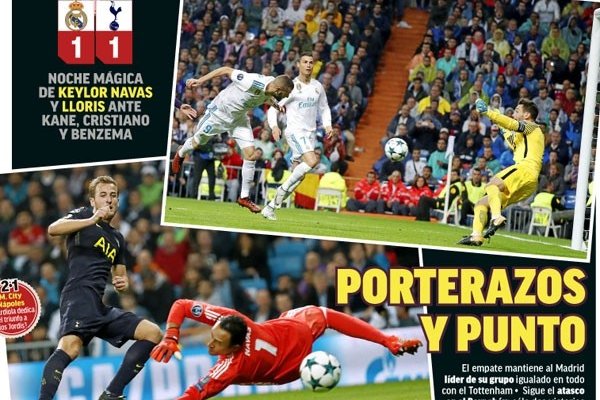 ماذا عنونت الصحف الاسبانية والانكليزية عن مباراة توتنهام وريال؟