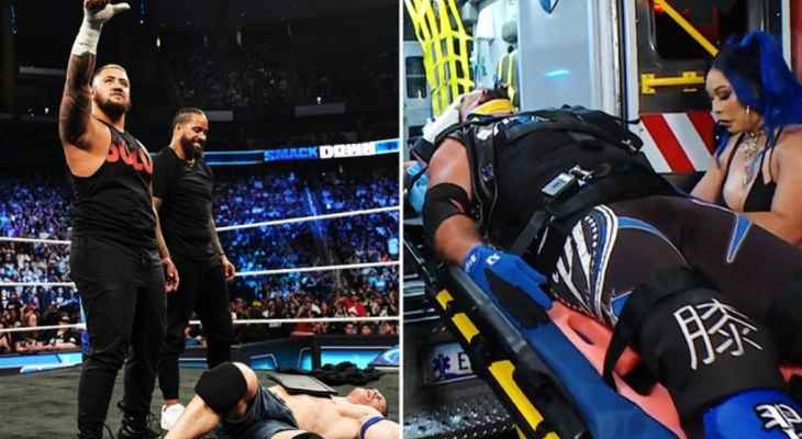 سماك داون: the bloodline يسقطان جون سينا ارضا" ويدخلان AJ STYLES المستشفى