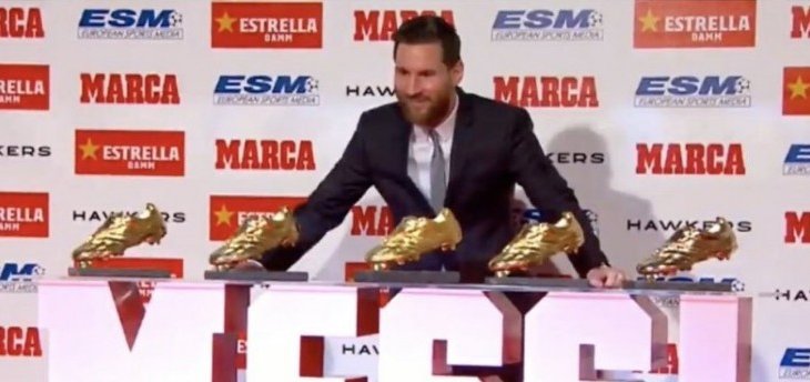 ميسي يفوز بجائزة الحذاء الذهبي للمرة الخامسة ويتجاوز رونالدو